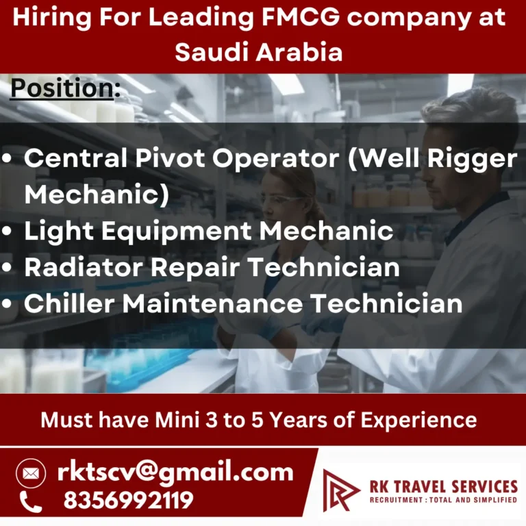 Hiring for Leading FMCG Company in Saudi Arabia – Apply Now!