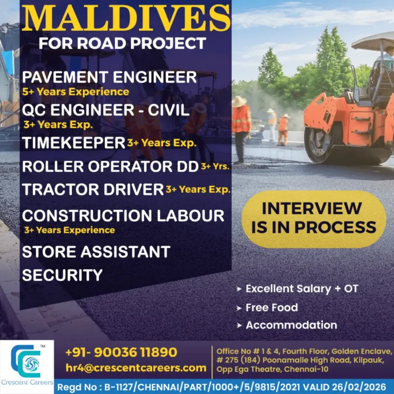 Maldives Road Project Hiring: Pavement Engineer, QC Engineer & More