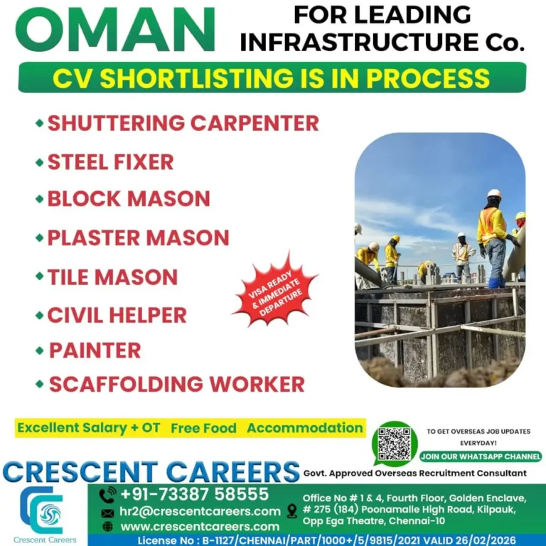 Exciting Oman Infrastructure Jobs – Immediate Hiring for Skilled Workers
