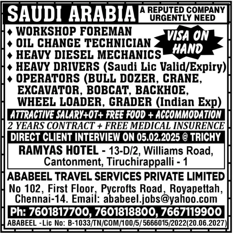 Saudi Arabia Workshop Foreman Jobs – Urgent Hiring 2025