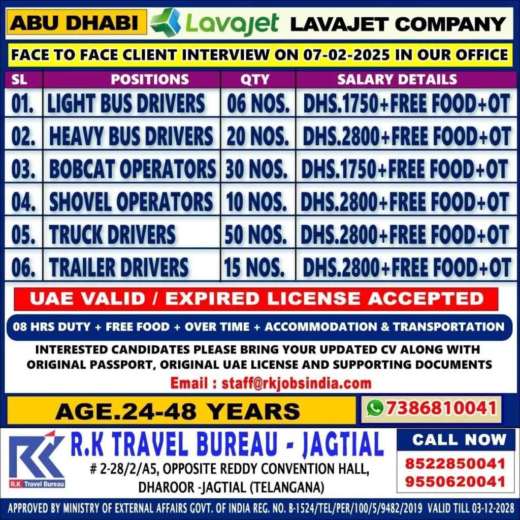Abu Dhabi Lavajet Job Openings – Face-to-Face Interview