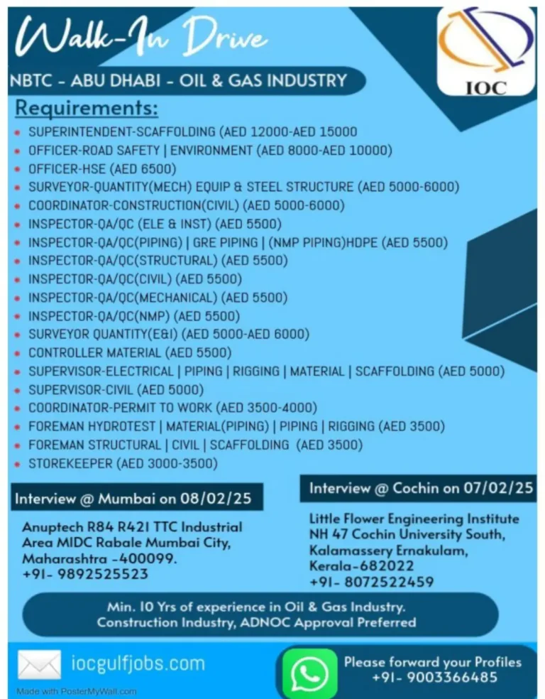 Walk-In Drive NBTC - Abu Dhabi - Oil & Gas Industry: Job Openings & Salary Details