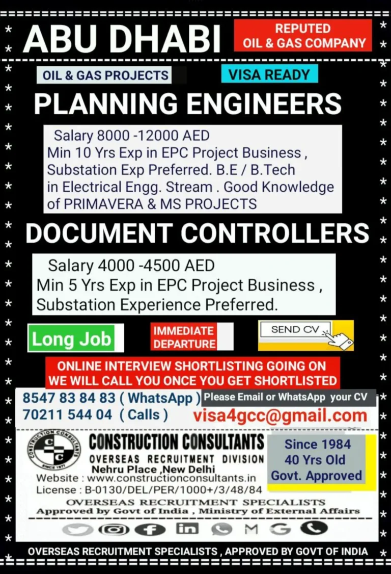 Reputed Abu Dhabi Oil & Gas Company: Hiring for Oil & Gas Projects