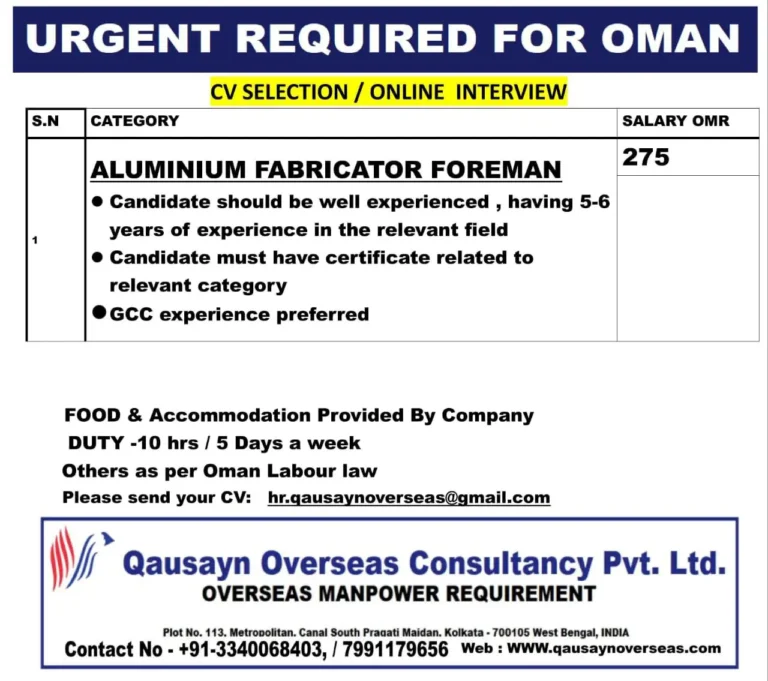 URGENT REQUIRED FOR OMAN - CV SELECTION / ONLINE INTERVIEW