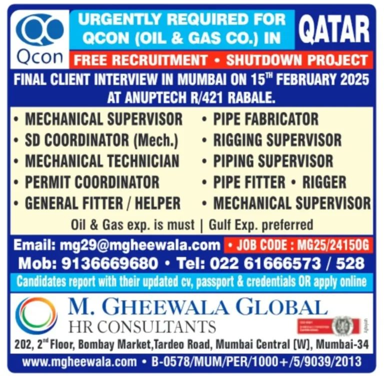 Urgent Recruitment for QCON (Oil & Gas) in Qatar – Apply Now!