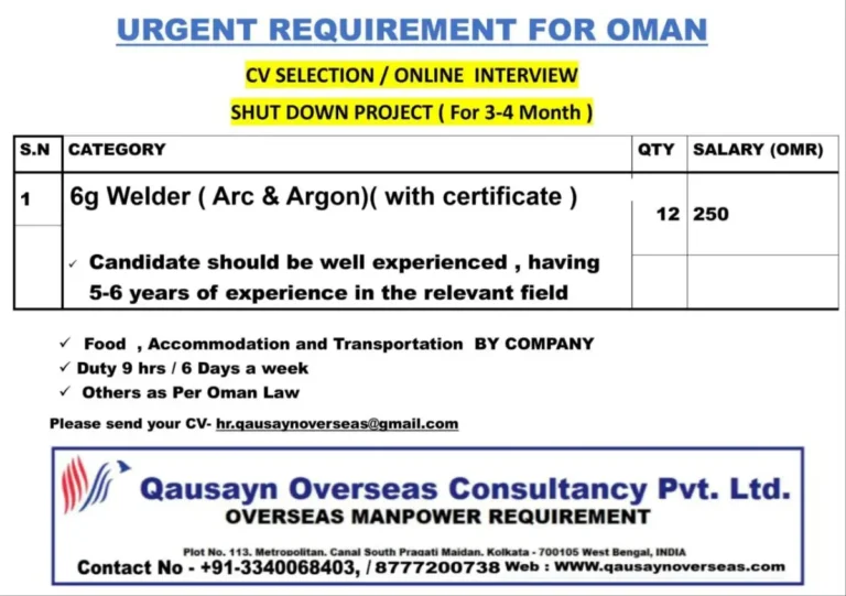 URGENT HIRING: 6G WELDERS FOR OMAN SHUTDOWN PROJECT
