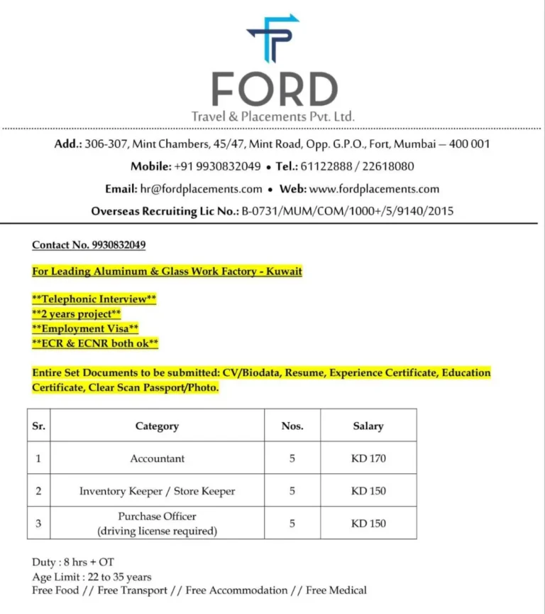 Assignment Abroad Jobs – Urgent Hiring for Kuwait