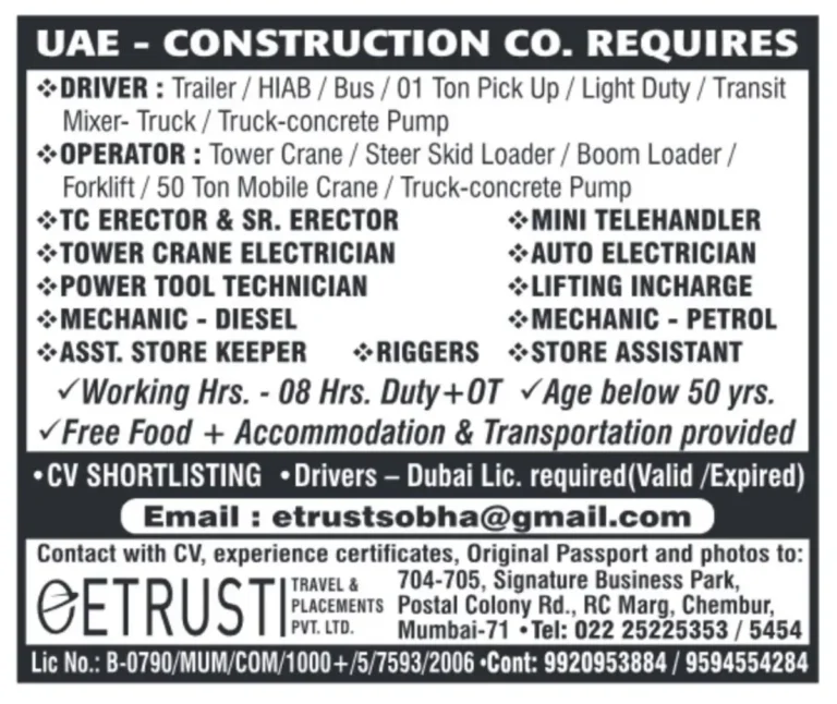 UAE Construction Job Openings – Apply Now!