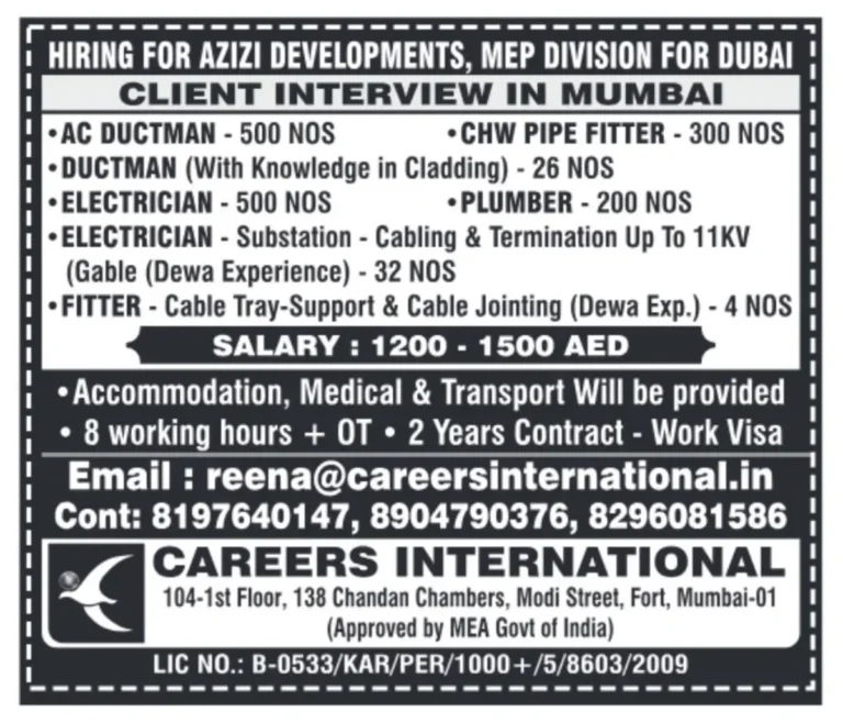 Assignment Abroad Jobs: Hiring for Azizi Developments, Dubai