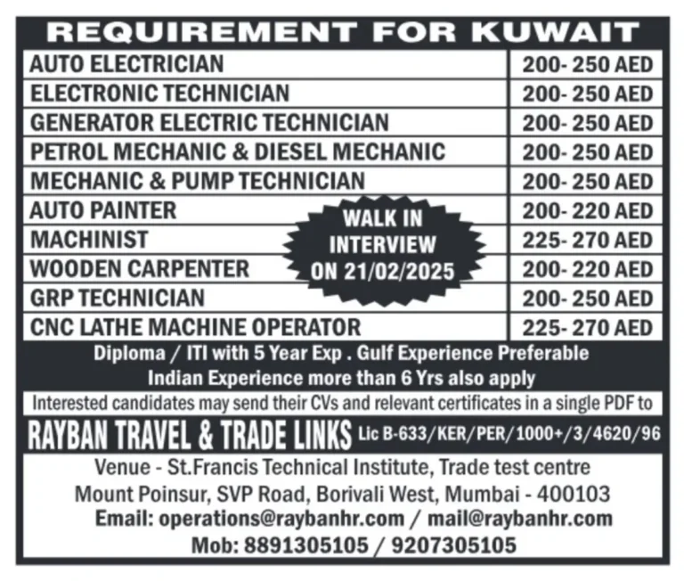 Assignment Abroad Jobs – Urgent Kuwait Job Vacancies