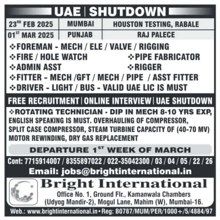 UAE Shutdown Jobs 2025 – Free Recruitment & Online Interview