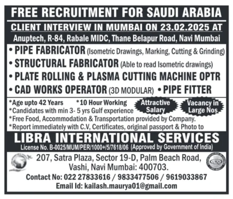 Free Recruitment for Saudi Arabia – Client Interview in Mumbai
