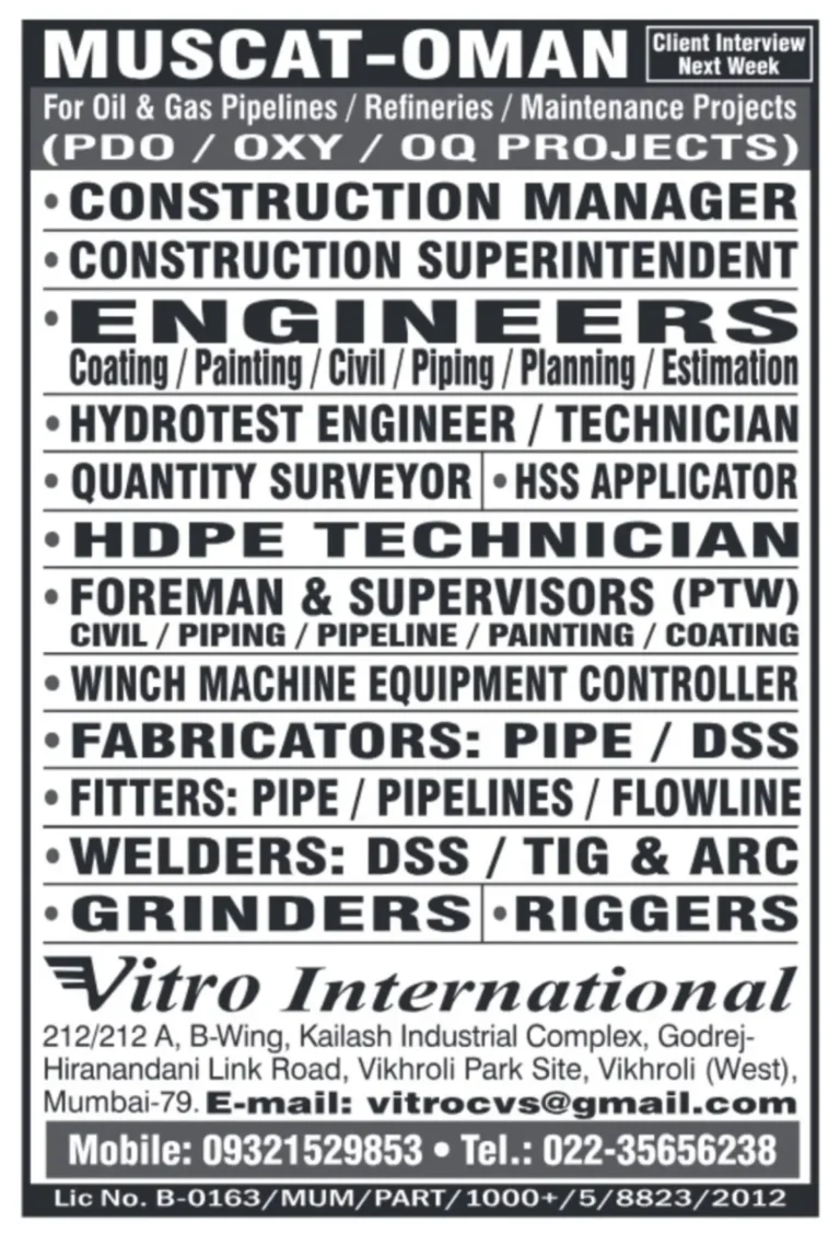 Urgent Oil & Gas Jobs in Muscat – Client Interview Next Week