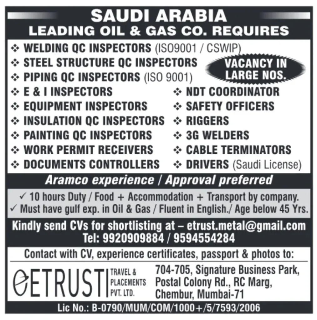 Saudi Arabia Leading Oil & Gas Company Hiring for Multiple Roles