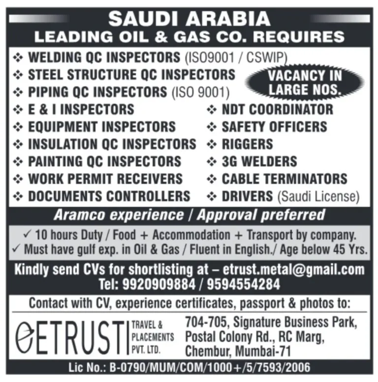 Saudi Arabia Leading Oil & Gas Company Hiring for Multiple Roles