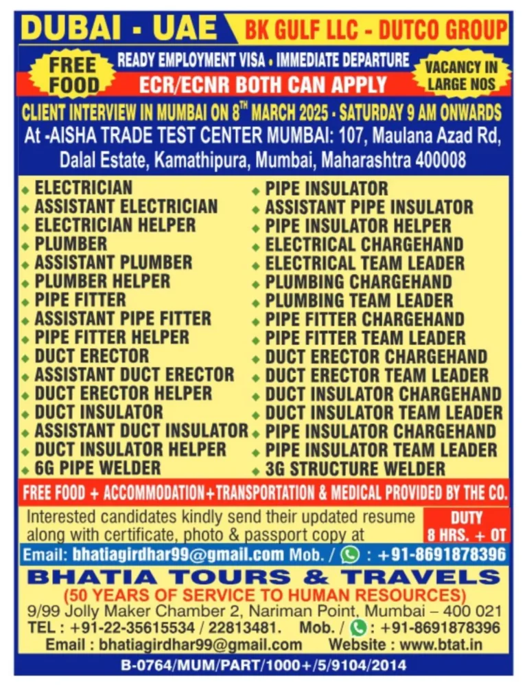 Dubai Job Opportunities: BK Gulf LLC Dutco Group Hiring