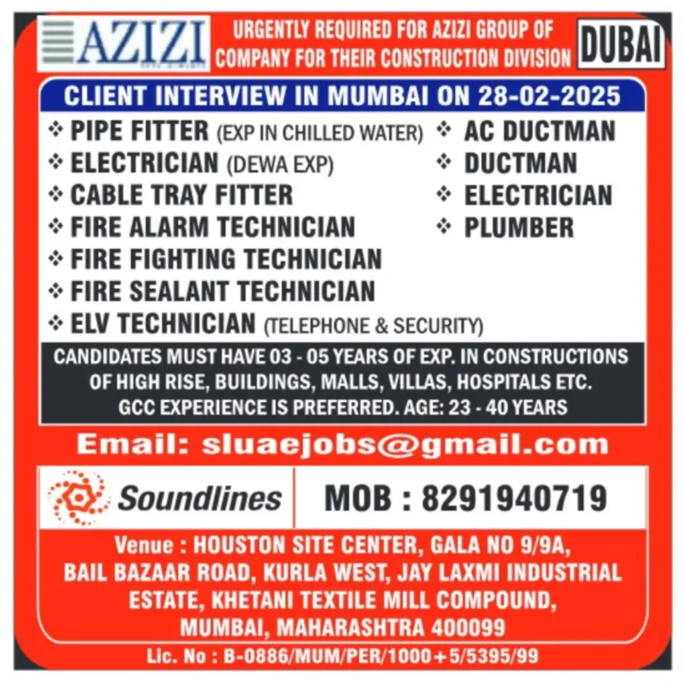 Azizi Group Urgently Hiring for Construction Jobs in Dubai