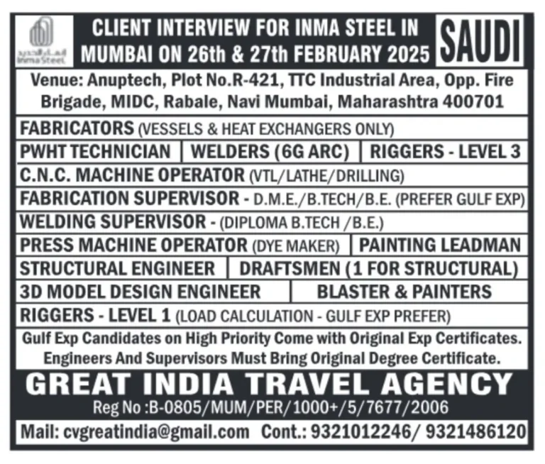 IrimaSteel Client Interview for INMA Steel in Mumbai on 26th & 27th February 2025 – Saudi