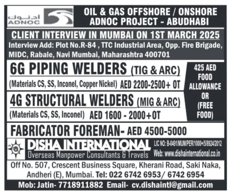Top ADNOC Job Openings for Welders & Fabricators – Abu Dhabi