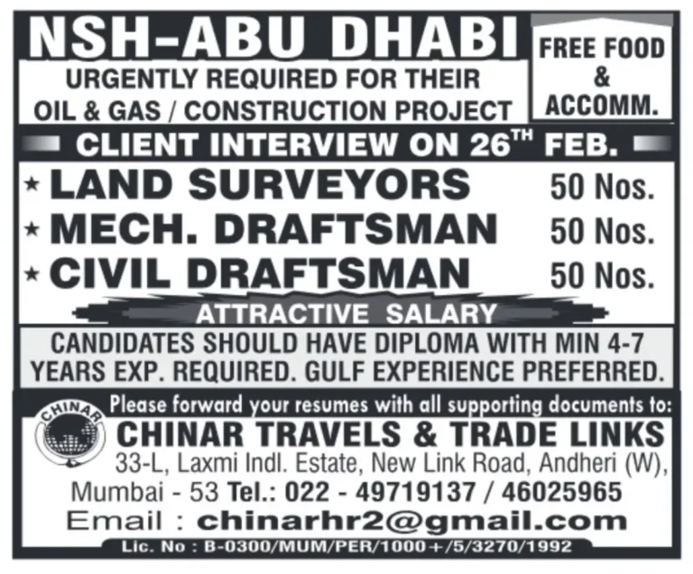 NSH Abu Dhabi Free Food Hiring: Urgent Job Openings for Oil & Gas/Construction