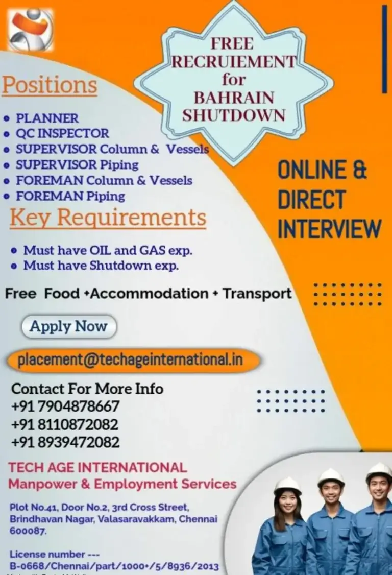 Bahrain Shutdown Jobs – Free Recruitment for Oil & Gas Professionals