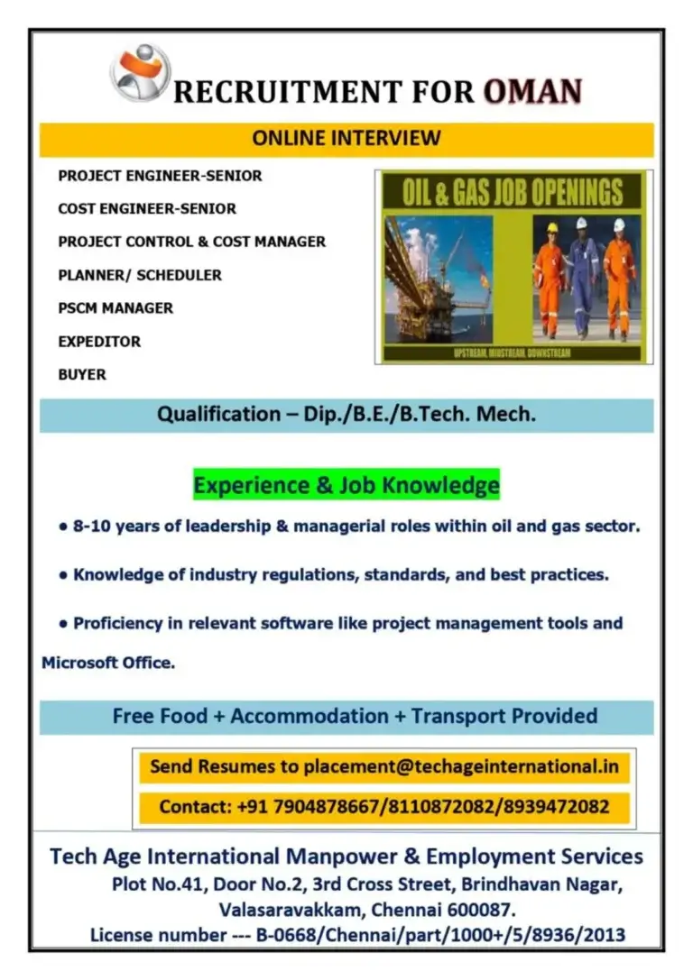 Oil & Gas Jobs in Oman – Senior Roles Available