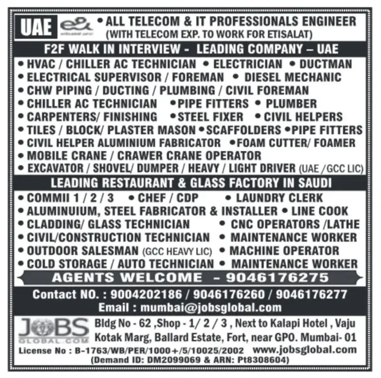 UAE Telecom & IT Jobs: Walk-In Interviews for Engineers & Technicians
