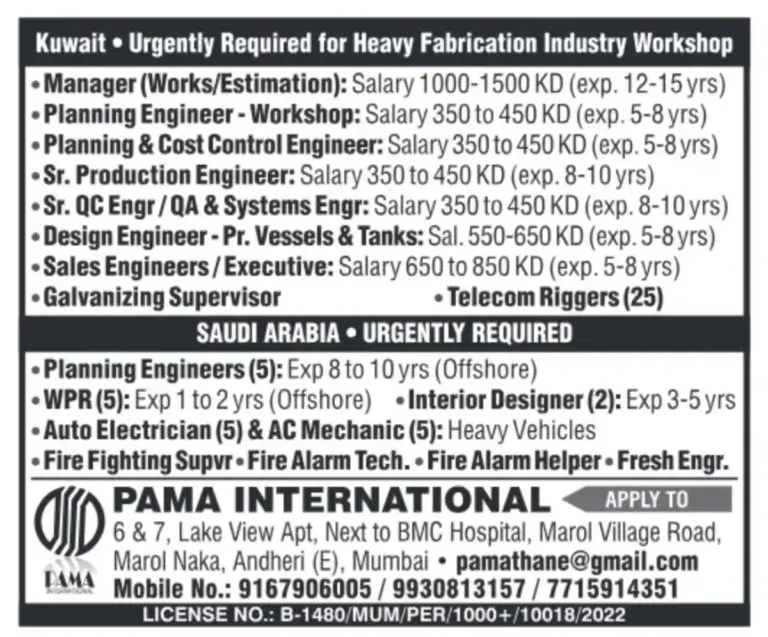 Urgent Job Openings in Kuwait & Saudi Arabia – Heavy Fabrication & Offshore Jobs