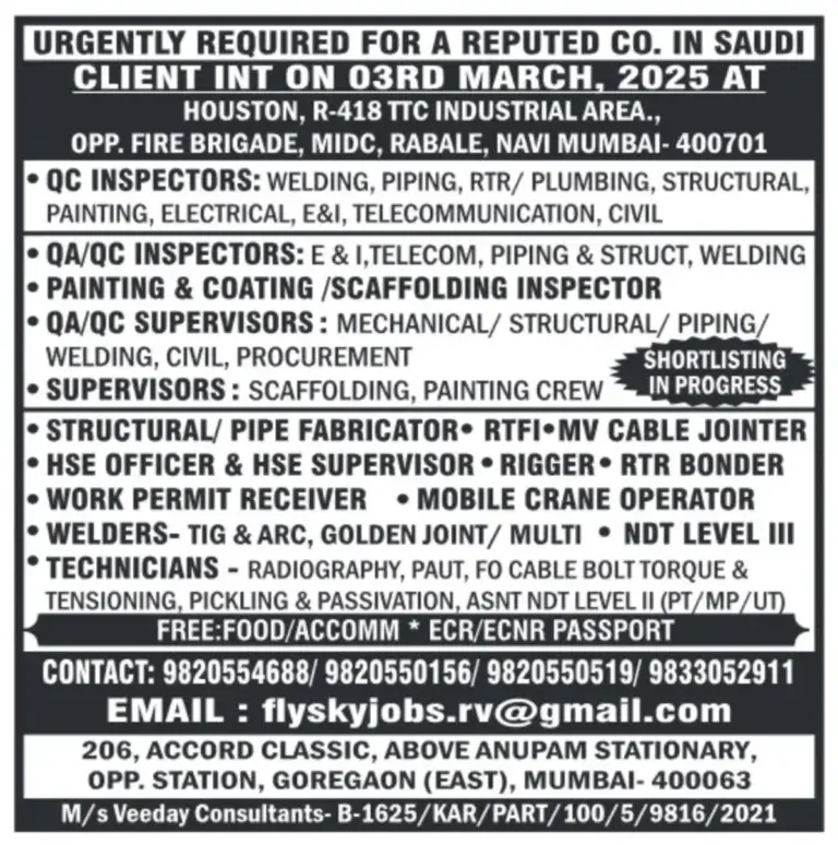 Urgent Job Openings for Saudi Arabia | Client Interview on 3rd March 2025