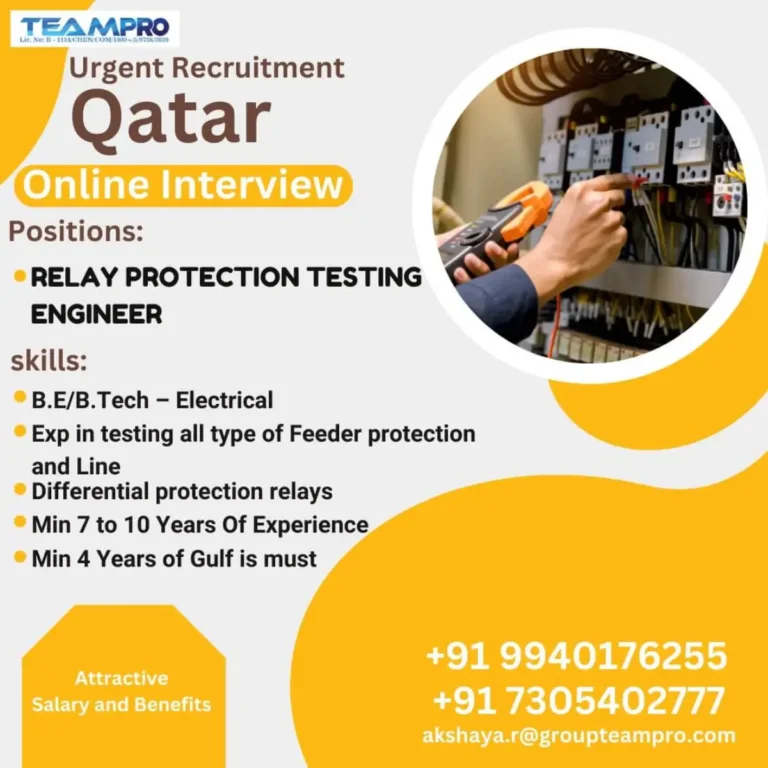 Urgent Recruitment for Relay Protection Testing Engineer in Qatar