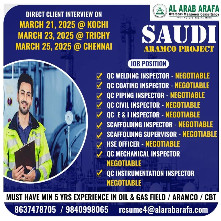 Saudi Aramco Job Openings – Direct Client Interview 2025