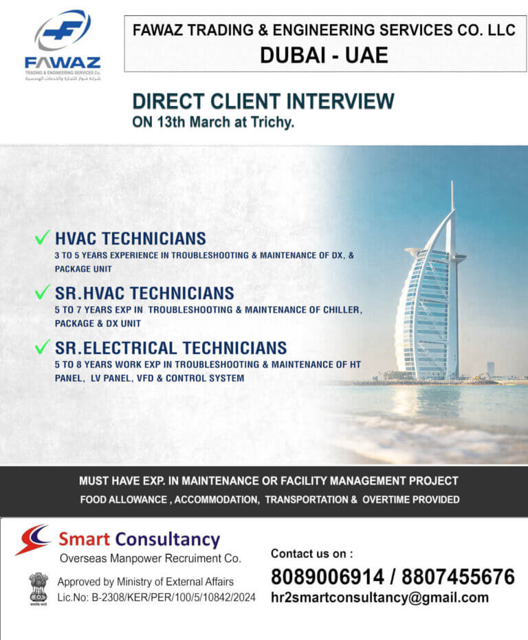 Fawaz Trading & Engineering Services Co. LLC: Urgent Hiring for HVAC & Electrical Technicians