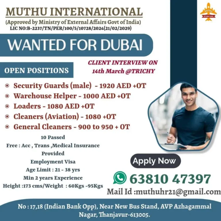 Dubai Job Openings – Security Guards, Cleaners & More – Apply Now!