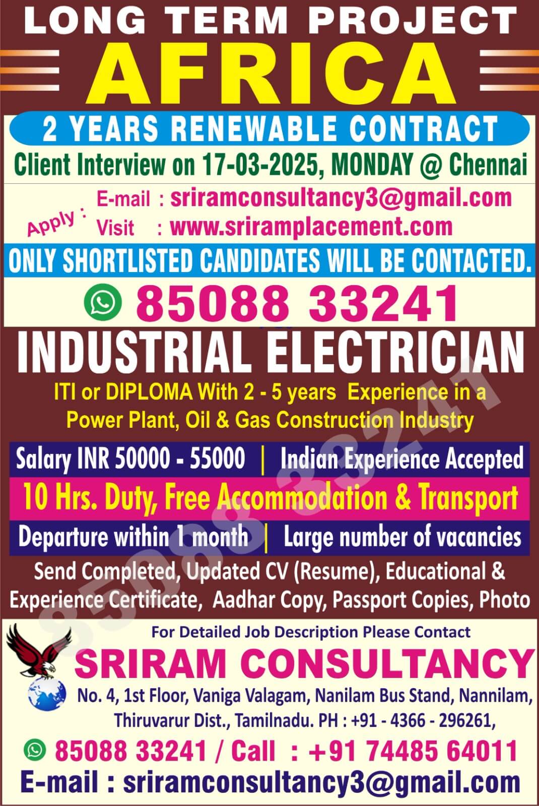 Industrial Electrician Jobs in Africa – 2-Year Renewable Contract