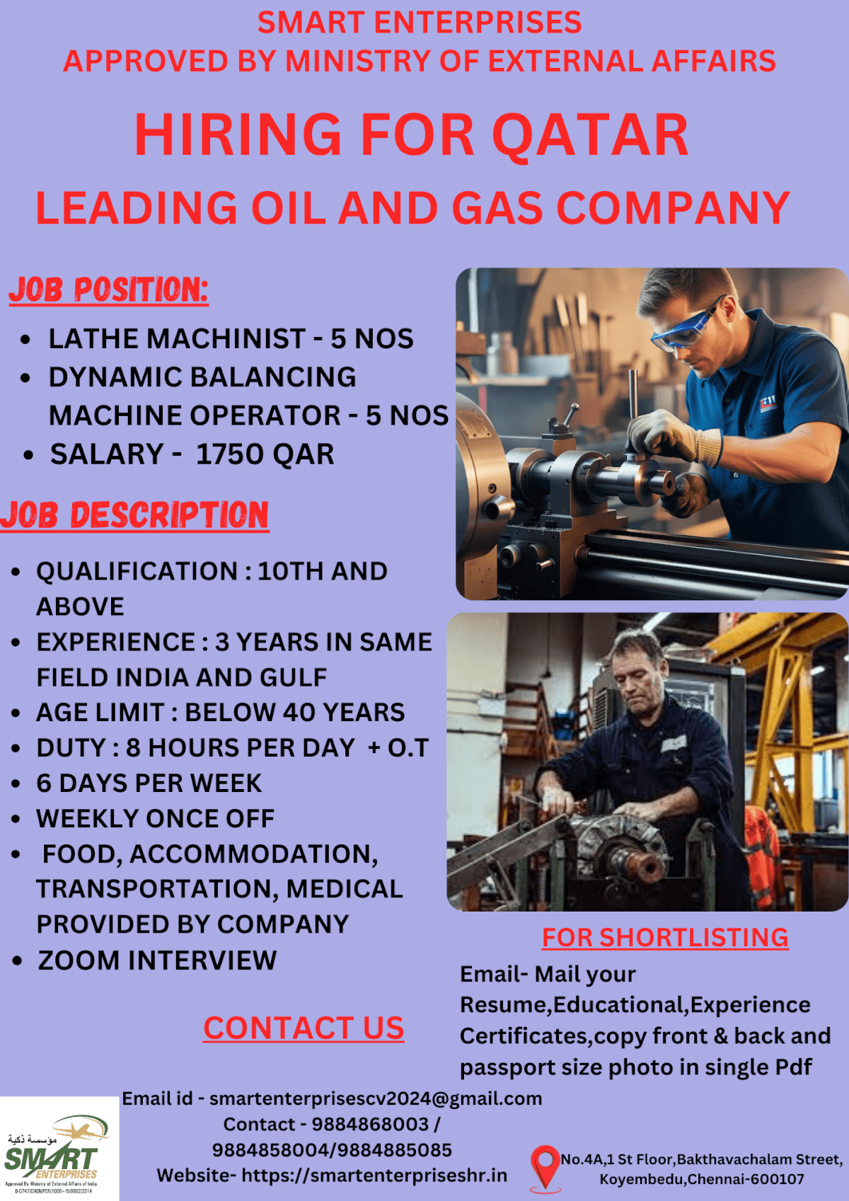 High-Paying Lathe Machinist & Balancing Machine Operator Jobs in Qatar