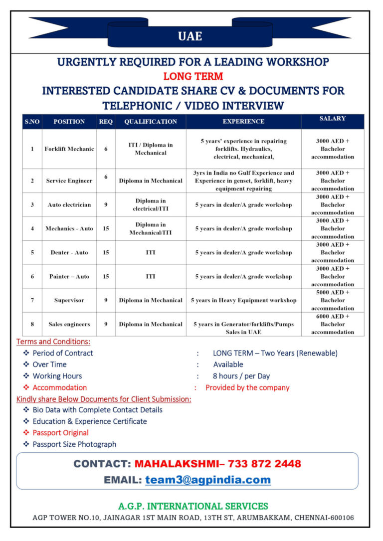 UAE Urgently Hiring for a Leading Workshop – Apply Today!