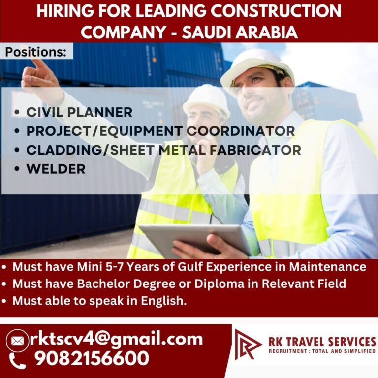 Urgent Hiring for Leading Construction Jobs in Saudi Arabia
