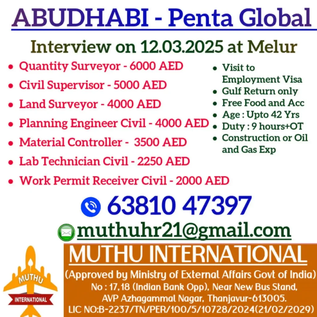 Abu Dhabi Penta Global Job Openings – Walk-in Interview on March 12, 2025