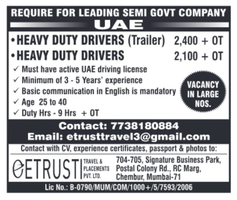 Heavy Duty Drivers Jobs in UAE – Apply Now for High Salary & Benefits