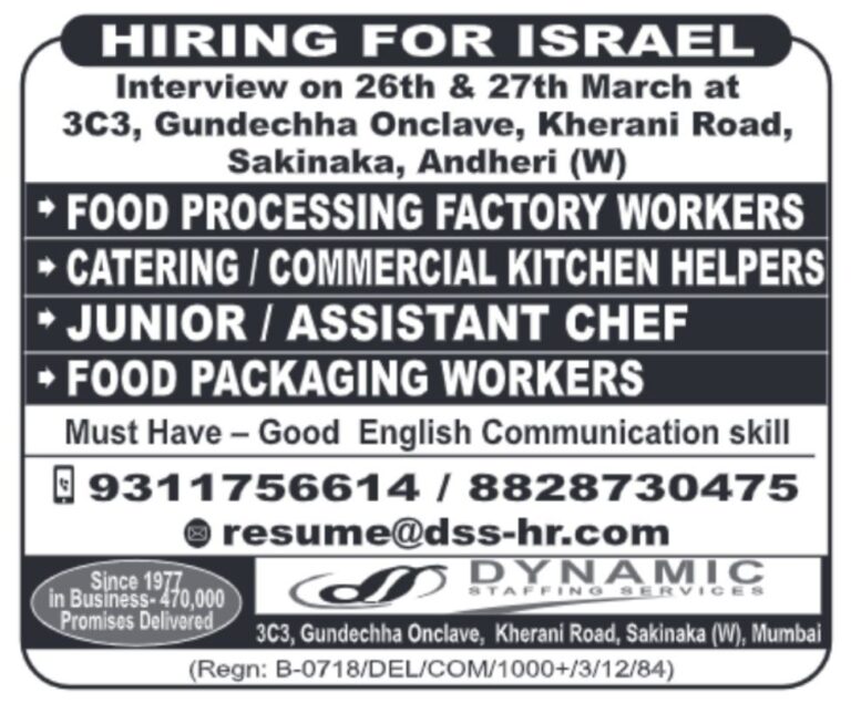Hiring for Israel: Food Processing & Kitchen Jobs – Apply Now!