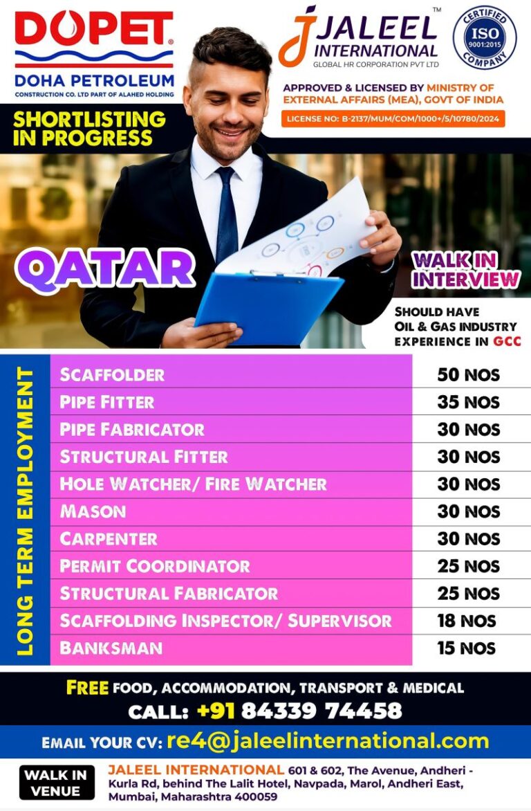 DOPET Qatar Walk-in Interview Jobs: Oil & Gas Openings