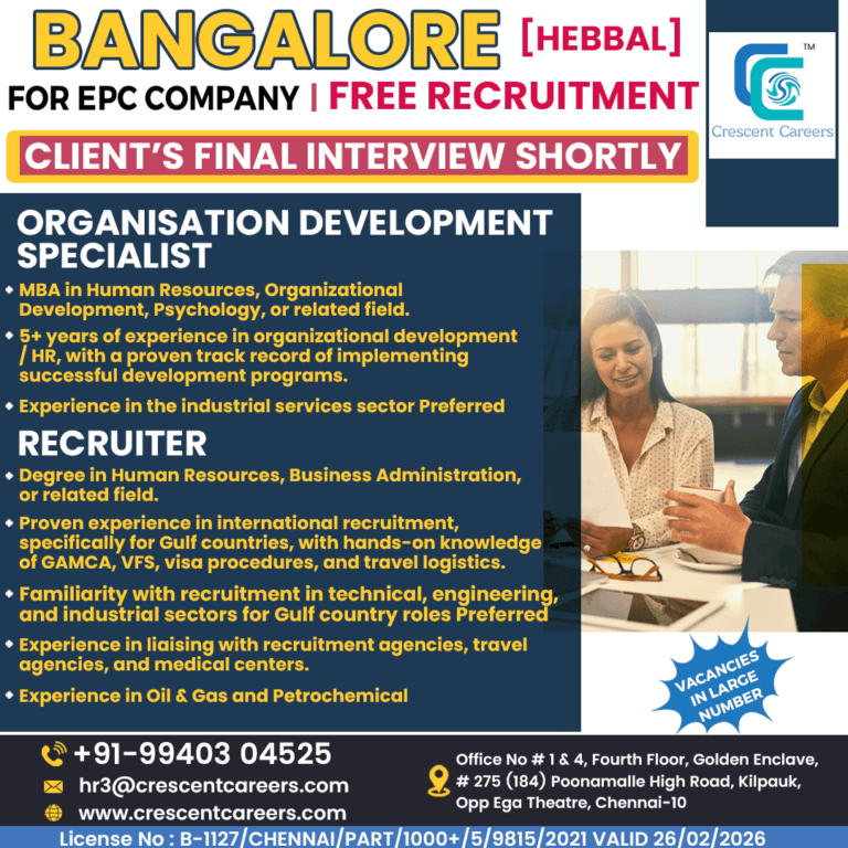 Exciting Career Opportunities in Bangalore (Hebbal) for EPC Company | Free Recruitment