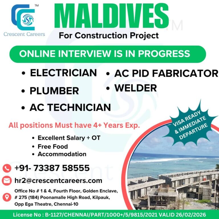 Electrician Jobs in Maldives – High Salary & Free Accommodation
