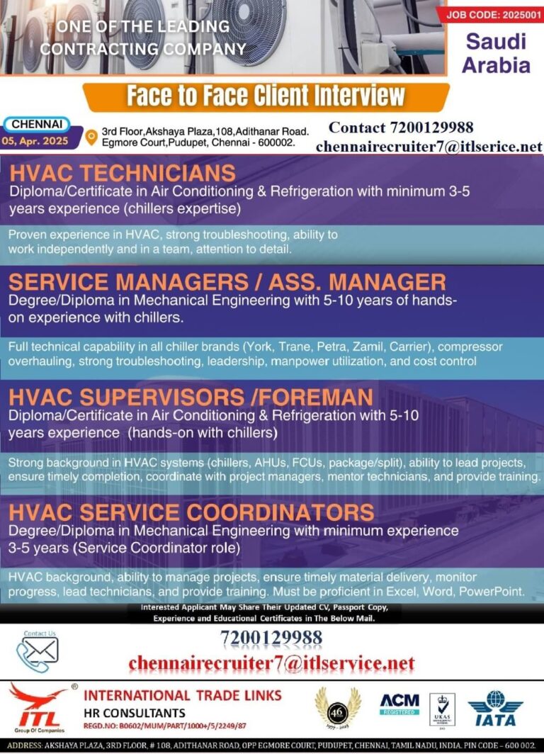 HVAC Technician & Other Positions in Saudi Arabia