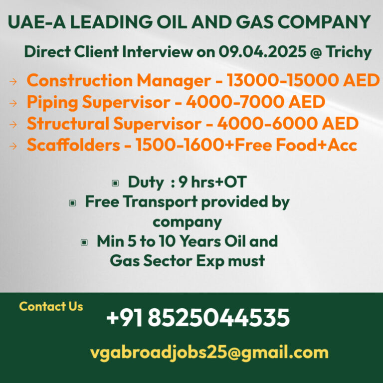 UAE Oil and Gas Jobs 2025 – Direct Interview in Trichy
