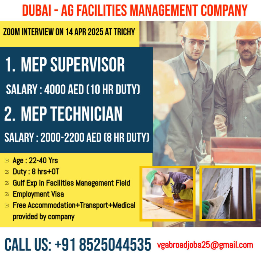 Dubai MEP Jobs – Zoom Interview on 14 April 2025 in Trichy