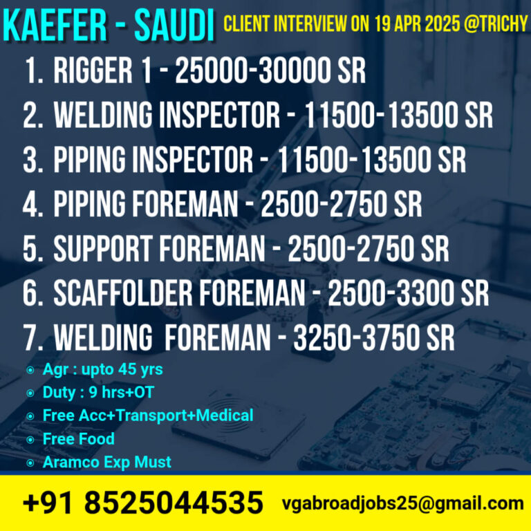KAEFER – Saudi Arabia Jobs | Walk-In Interview in Trichy