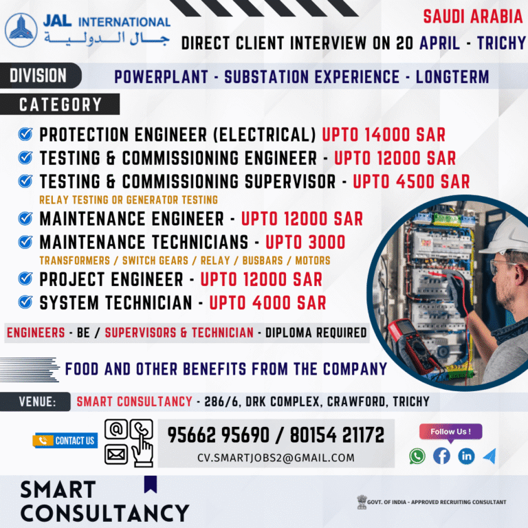 JAL International Saudi Arabia Interview in Trichy – 20 April 2025