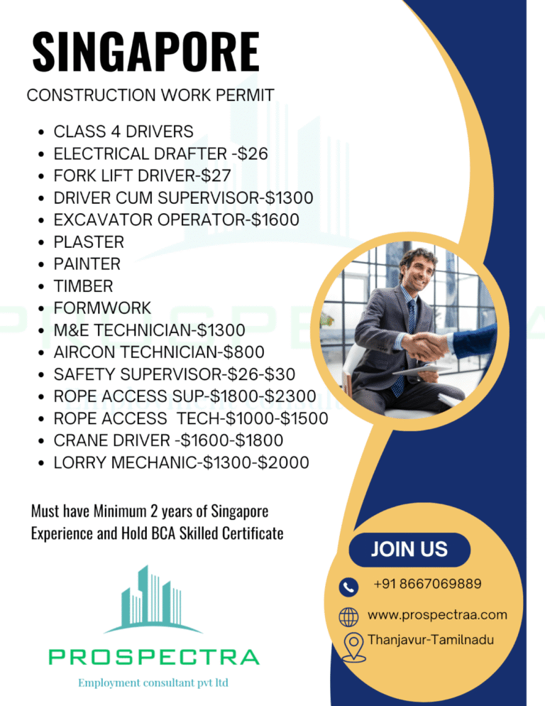 Singapore Construction Work Permit Jobs – Urgent Hiring 2025