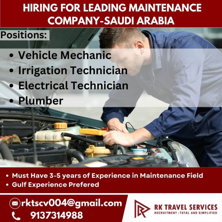 Saudi Arabia Maintenance Jobs – Apply Now!